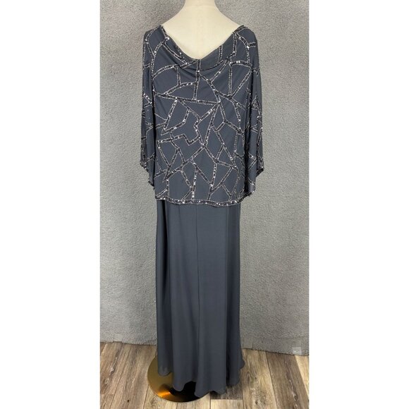 Jkara Women's Plus Size Grey Beaded Cowl Neck Gown With Sequin Overlay 14W NWT's - Picture 5 of 8